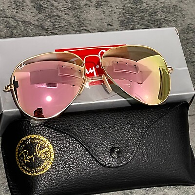 #ad Ray Ban RB3026 Large 62mm L2846 62 14 3N Aviator Gold Frame Pink Lens Sunglasses