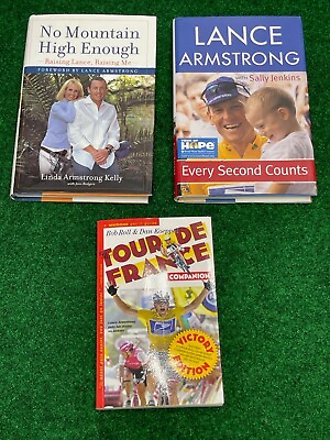 #ad Lot 3 SIGNED LANCE ARMSTRONG Tour De France Books No Mountain Every Second