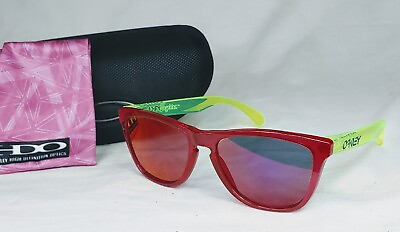 #ad Oakley Frogskins Sunglasses Translucent Yellow And Dark Pink Frames Purple Lense