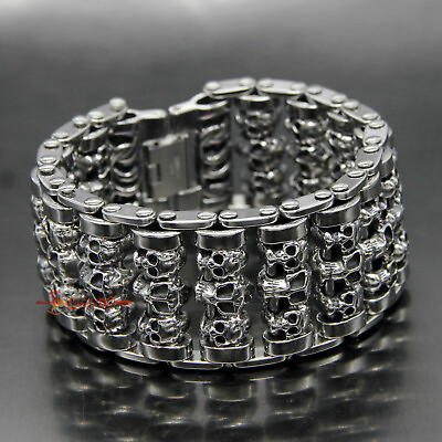 #ad Heavy Stainless Steel Motorcycle Chain Skull Men#x27;s Biker Bracelet 35mm