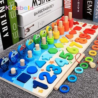 #ad Kids Toys Toddlers Educational Wooden Puzzle Fishing Toys Count Games Baby Toys