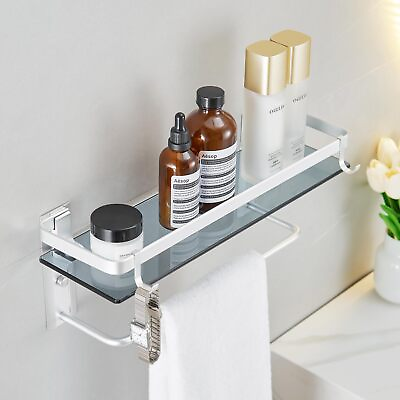 #ad Glass Bathroom Shelf 15.7 in Bathroom Wall Shelf with Towel Holder Tempered G...