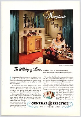 #ad 1947 Musaphonic Radio Phonograph GE Hollywood Regency Art Vintage Print Ad