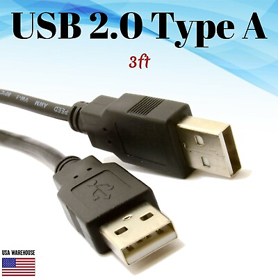 #ad 3ft USB 2.0 Type A Male to A Male Black Cable High Speed Data Transfer Charger