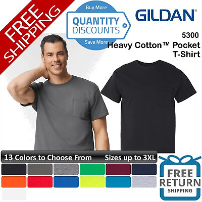 #ad Gildan Men Heavy Cotton amp; Blends Classic fit Pocket T Shirt Up To 3XL 5300
