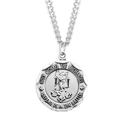#ad Round Sterling Silver Saint Michael Military Medal Pendant Necklace 1 Inch $82.71