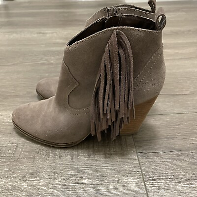 #ad Steve Madden Ponncho Womens Ankle Boots Fringe Western Taupe Suede Sz 7M