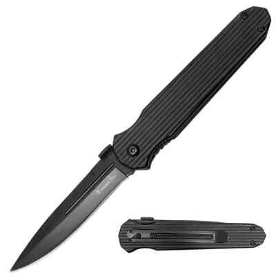 #ad 4quot; Black Shadow Manual Open Folding Knife with Belt Clip
