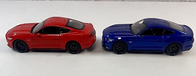 #ad *BRAND NEW* Welly 1:24 2 Diecast Cars 2015 Ford Mustang GT 5.0 Red Blue No Mirro