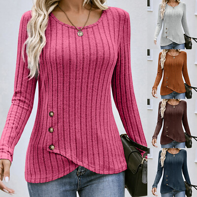 #ad Ladies Jumper Top V Neck Pullover Women Loose Long Sleeve Casual Work Knit Tops