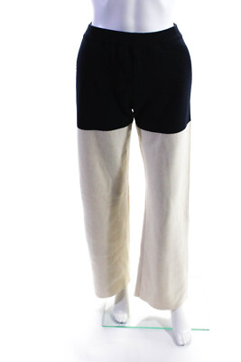 #ad Cedric Charlier Womens High Rise Straight Leg Cashmere Pants White Navy Size 6