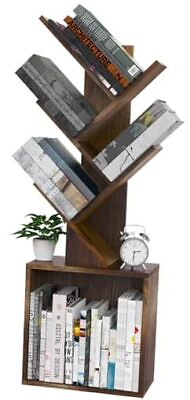 #ad Tree Bookshelf 5 Tier Small Bookcase with Large Drawer Tall Wood Narrow