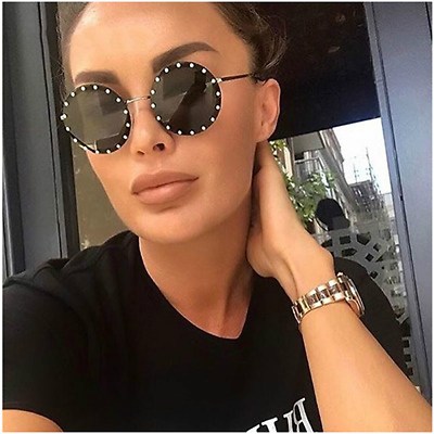 #ad Women Sunglasses Round Oversize Metal Frame Rhinestone Fashion Designer Diamond