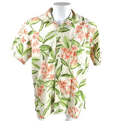 #ad Cooke Street Tropical Flowers Plumeria Pale Yellow Large Hawaiian Aloha Shirt
