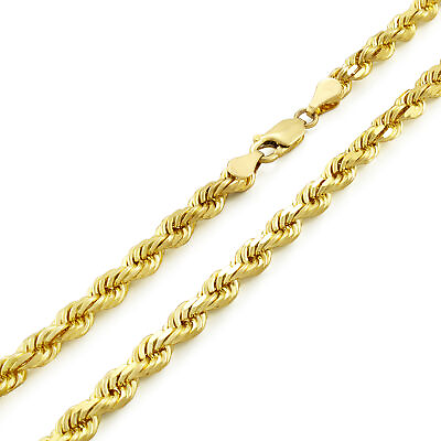 #ad 14k Yellow Gold 5mm Diamond Cut Rope Italian Chain Pendant Necklace Mens 24quot;
