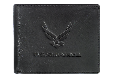 #ad US Air Force Embossed Logo Genuine RFID Protection Leather BIFOLD Wallet Black