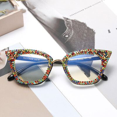 #ad Eyeglass Frame Handmade Bling Rhinestone Oversize Cat Eye Glasses Frame AT