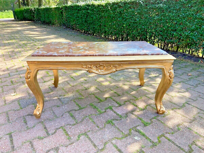 #ad Gilded Elegance: 1940#x27;s French Louis XVI Coffee Table with Marble Top