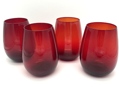 #ad Pfaltzgraff Winterberry 4 Red Stemless Wine Glasses
