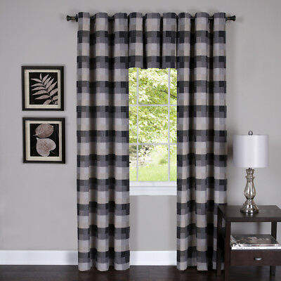#ad Black Geometric Plaid Window Kitchen Curtain Drape Privacy Sheer Grommet Panels