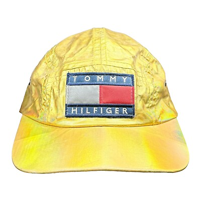 #ad Vintage Tommy Hilfiger Gold Metallic Iridescent 5 Panel Hat Cap Strap Back NWT