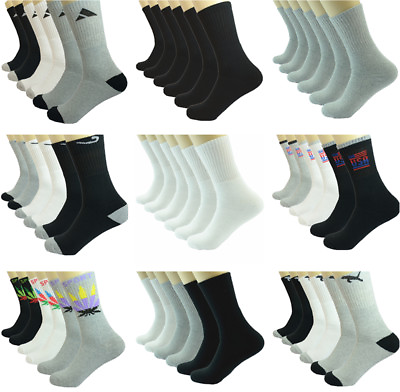 #ad 3 12 Pairs Mens Mix Sports Athletic Work Crew Cotton Casual Long Socks Size 9 13