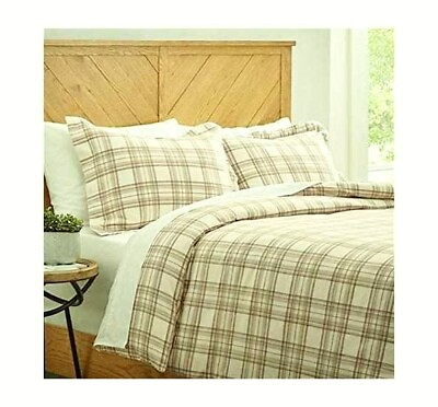 #ad Duvet Comforter Cover Bed Set Twin Size 1 Pillow Sham Ivory amp; Tan Plaid Flannel