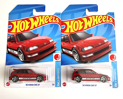 #ad Hot Wheels #x27;90 Honda Civic EF Red #96 2023 HW J Imports 2PCS