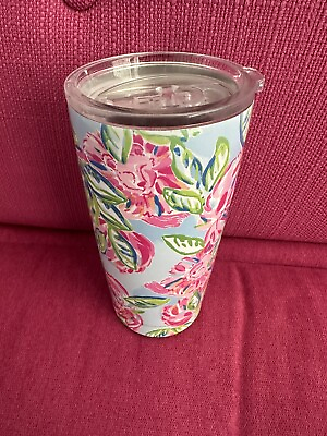 #ad Lily Pulitzer Tumbler Totally Blossom 20oz Stainless Steel Pink Blue