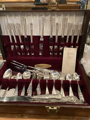 #ad Vintage 53 Piece Plus Service For 8 Community Plate Flatware In Box