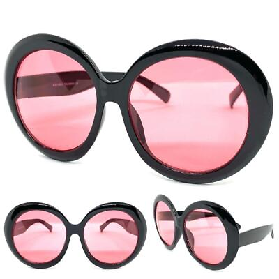 #ad OVERSIZED EXAGGERATED RETRO SUN GLASSES X Large Huge Round Black Frame Pink Lens