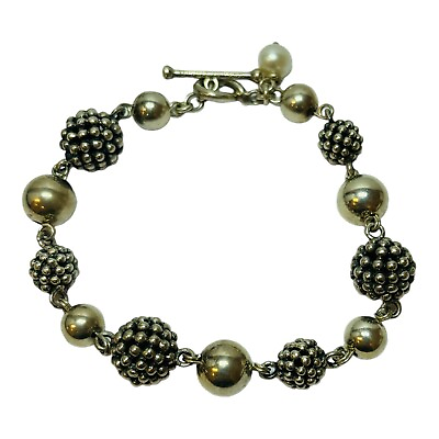 #ad Michael Dawkins Sterling 925 Silver Starry Night Pearl Bead Toggle Bracelet 8 in