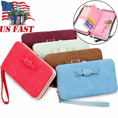 #ad Women Wristlet Wallet Card Phone Holder Large Clutch Handbag Zip Coin Pocket USA