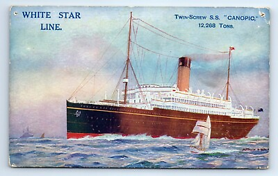 #ad SS CANOPIC White Star Line Postcard c.1910 DAMAGED CORNERS WRITING