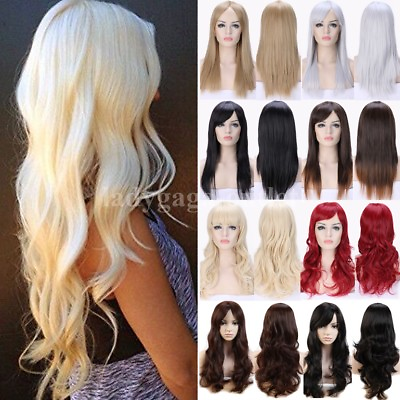 #ad Fashion Hair Wig With Bangs Long Curly Straight Wavy Full Wig Women Natural Wigs