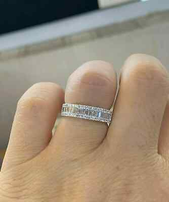 #ad 2Ct Baguette Lab Created Diamond Eternity Women Band Ring 14K White Gold Plated