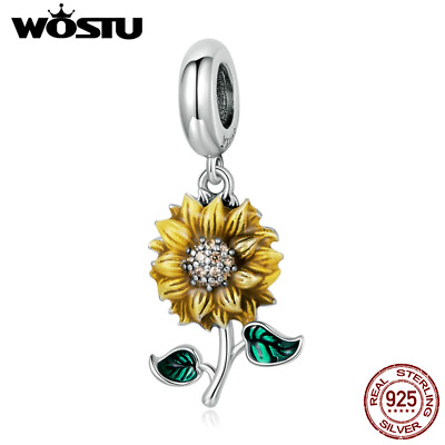 #ad Wostu 925 Sterling Silver Sun Flower Bracelet Charm Bead DIY Gift Party Women