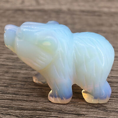 #ad 1.5quot; 2pcs Carved Opal Stone Polar Bear Statue Natural Stone Quartz Crystal