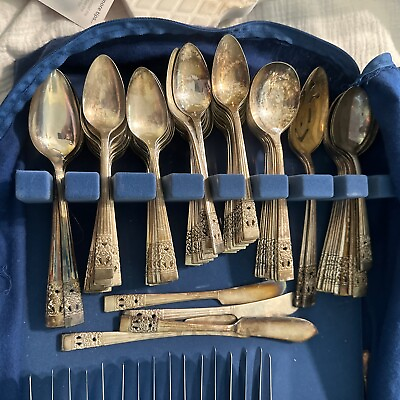 #ad Oneida Community Silver Plate CORONATION Silverware Set 107 Serves 12 No Forks