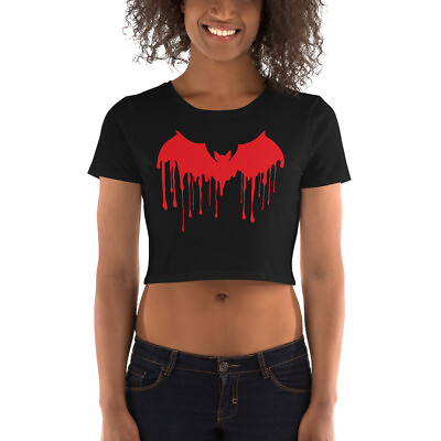 #ad Red Blood Drip Melting Vampire Bat Women’s Crop Tee