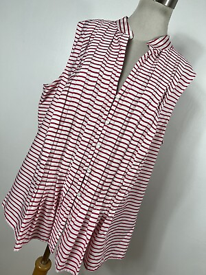 #ad Jones New York 2X Shirt Top Tank White Pink Stripe Button Down V Neck Woman J3