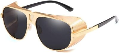 #ad Chezi Flat Top Mesh Side Shield Aviator Sunglasses