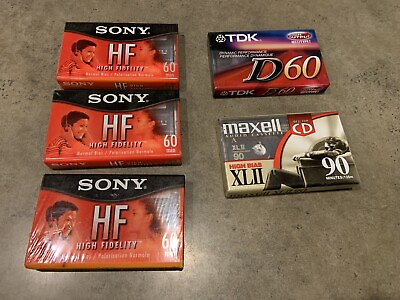 #ad 5 Sealed New Audio Cassettes: Sony TDK Maxell Blank Cassette Tapes Lot