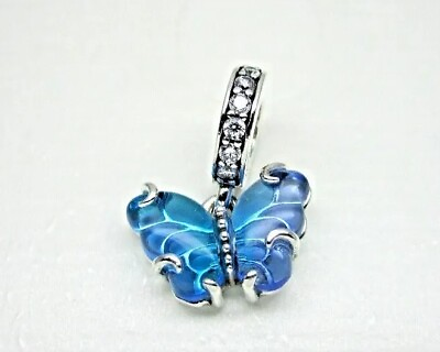 #ad Authentic Silver Blue Murano Glass Butterfly Charm