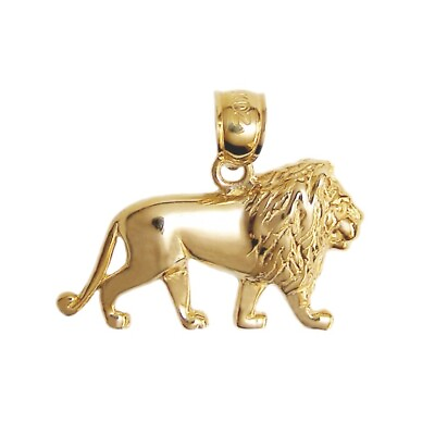 #ad New 14k Yellow Gold Lion Pendant