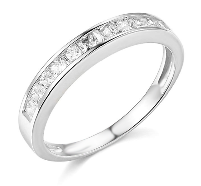 #ad 1 Ct Princess 14K White Gold Fn Simulated Diamond Wedding Anniversary Band Ring $75.64
