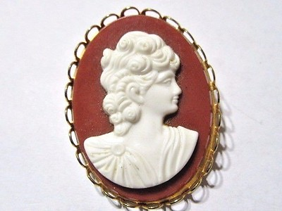 #ad CLASSIC CAMEO RAISED CARVED WHITE FANCY LUCITE PIN BROOCH PRETTY