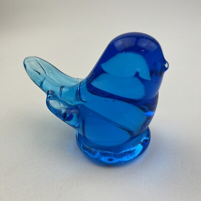 #ad Small Decorative Hand Blown Signed amp; Dated Blue Glass Bird Of Happiness Figurine