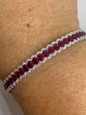 #ad 8Ct Oval Cut Simulated Red Ruby Woman Tennis Bracelet 14k White Gold Over Silver