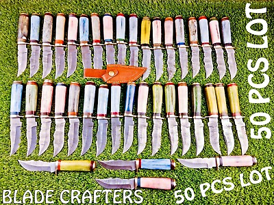 #ad 50 PCS LOT CUSTOM HAND FORGED DAMASCUS BLADE CAMPING SKINNER HUNTING KNIVES